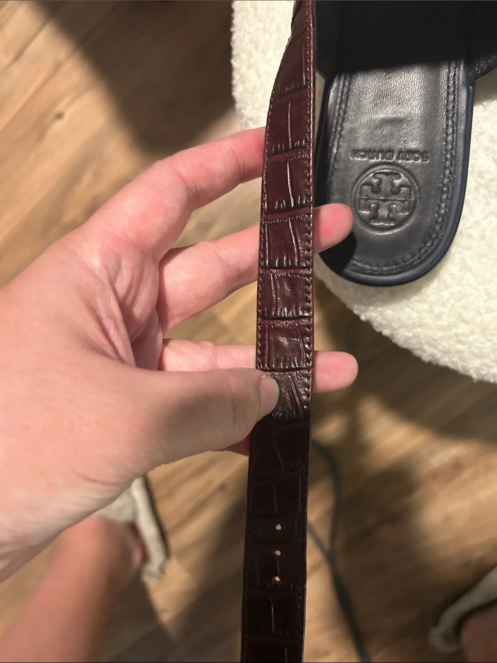 Tory Burch Blush Suede & Dark Brown Croc-Embossed Sandals
